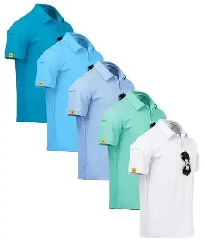 ZITY 5 Pack Mens Polo Shirt Short Sleeve Sports Golf Tennis T-Shirt Moisture-Wicking Summer Shirts - 1