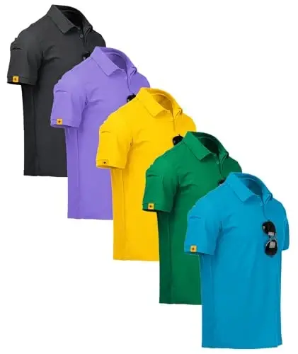 ZITY 5 Pack Mens Polo Shirt Short Sleeve Sports Golf Tennis T-Shirt Moisture-Wicking Summer Shirts - 1