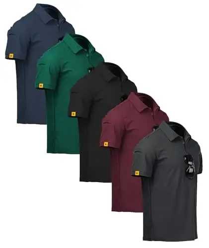 ZITY 5 Pack Mens Polo Shirt Short Sleeve Sports Golf Tennis T-Shirt Moisture-Wicking Summer Shirts - 1