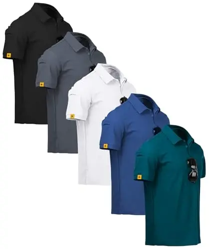 ZITY 5 Pack Mens Polo Shirt Short Sleeve Sports Golf Tennis T-Shirt Moisture-Wicking Summer Shirts - 1