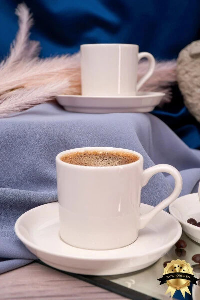 Zühre 12 Parça 6 Kişilik Porselen Kahve Fincan Takımı Kırık Beyaz - HEDA PORSELEN (1)