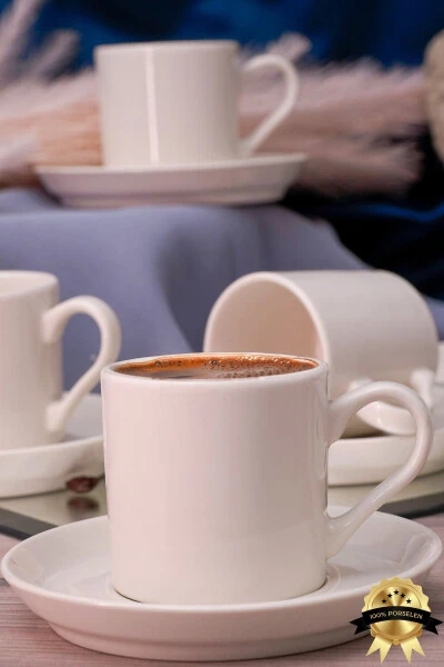 Zühre 12 Parça 6 Kişilik Porselen Kahve Fincan Takımı Kırık Beyaz - 3