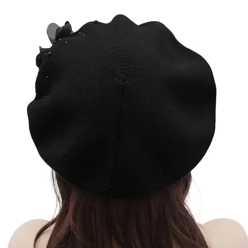 ZLYC Ayollar Fransuz Beret shapkasi, Qizlar uchun qaytariluvchi qattiq rangli mozaik iliq Beret qalpoq - 3