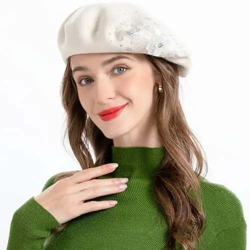 ZLYC Ayollar Fransuz beret shlyapasi, Qizlar uchun qaytariladigan bir xil rangli CasModazoneere mozaik iliq beret kepkasi - 8