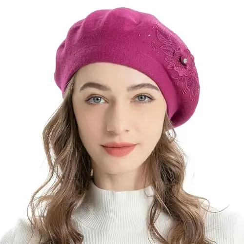 ZLYC Ayollar Fransuz beret shlyapasi, Qizlar uchun qaytariladigan bir xil rangli CasModazoneere mozaik issiq beret qalpoq 