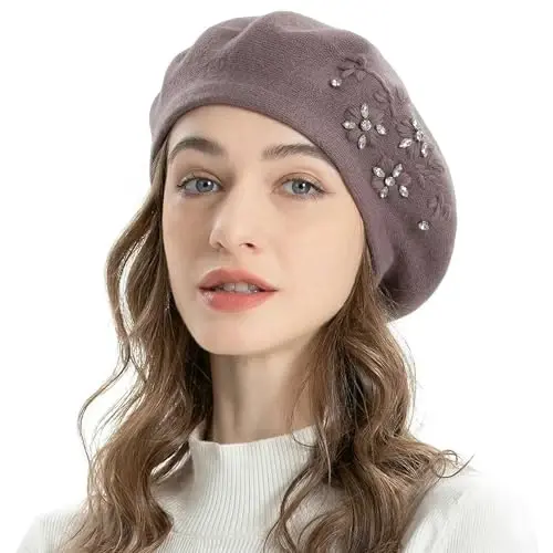 ZLYC Ayollar Fransuz beret shlyapasi, Qizlar uchun qaytariladigan qattiq rangli CasModazoneere mozaik iliq beret qalpoq - 3