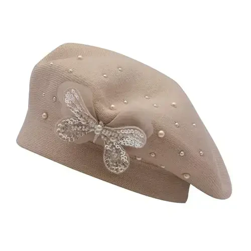 ZLYC Ayollar Fransuz beret shlyapasi, Qizlar uchun qaytariladigan qattiq rangli CasModazoneere mozaik iliq beret shapkasi - ZLYC