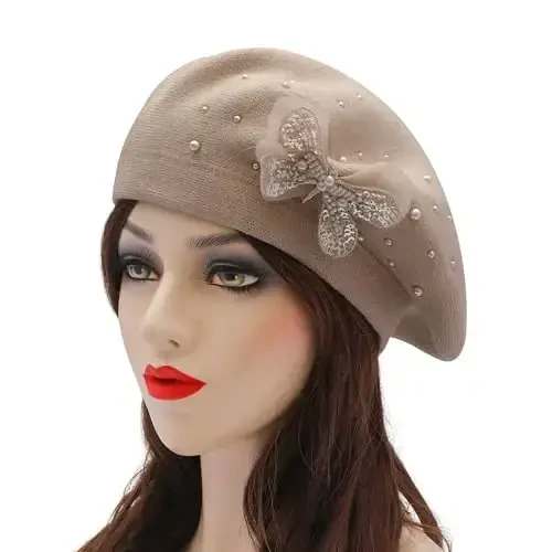 ZLYC Ayollar Fransuz beret shlyapasi, Qizlar uchun qaytariladigan qattiq rangli CasModazoneere mozaik iliq beret shapkasi - 2