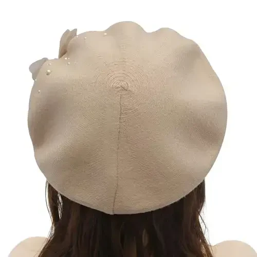 ZLYC Ayollar Fransuz beret shlyapasi, Qizlar uchun qaytariladigan qattiq rangli CasModazoneere mozaik iliq beret shapkasi - 3
