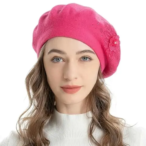 ZLYC Ayollar Fransuz Beret shlyapasi, Qizlar uchun qaytariladigan qattiq rangli CasModazoneere mozaik issiq Beret qalpoq - ZLYC