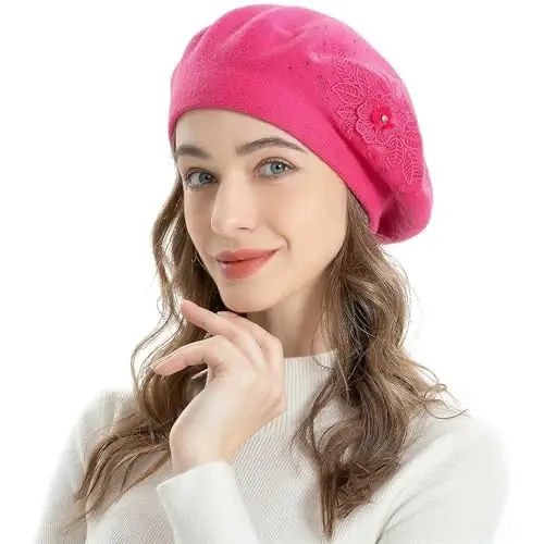 ZLYC Ayollar Fransuz Beret shlyapasi, Qizlar uchun qaytariladigan qattiq rangli CasModazoneere mozaik issiq Beret qalpoq - 2