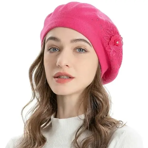 ZLYC Ayollar Fransuz Beret shlyapasi, Qizlar uchun qaytariladigan qattiq rangli CasModazoneere mozaik issiq Beret qalpoq - 3