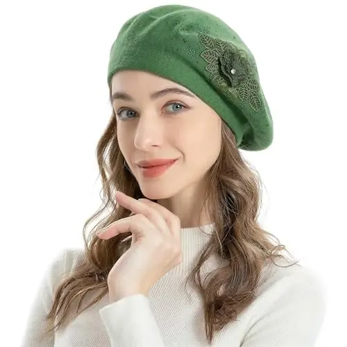 ZLYC Ayollar Fransuz Beret shlyapasi, Qizlar uchun qaytariladigan qattiq rangli KasModazoneere mozaik issiq beret shapka - 2