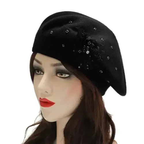 ZLYC Ayollar Frantsuz beret shapkasi, Qizlar uchun teskari qattiq rangli CasModazoneere mozaik issiq beret qalpoq - 2