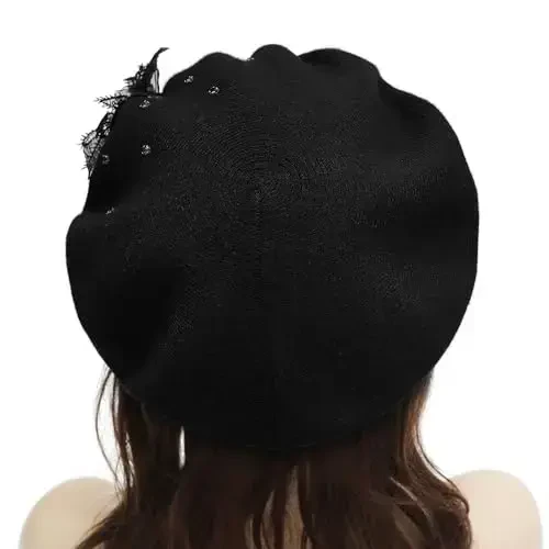 ZLYC Ayollar Frantsuz beret shapkasi, Qizlar uchun teskari qattiq rangli CasModazoneere mozaik issiq beret qalpoq - 3