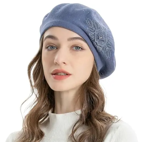 ZLYC Ayollar Frantsuz Beret shlyapasi, Qizlar uchun qaytariladigan qattiq rangli CasModazoneere mozaik iliq Beret qalpoq - 3