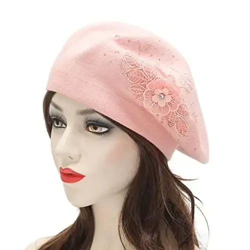 ZLYC ayollar frantsuz beret shlyapasi, Qizlar uchun qaytariladigan qattiq rangli CasModazoneere mozaik iliq beret shapkasi - 2