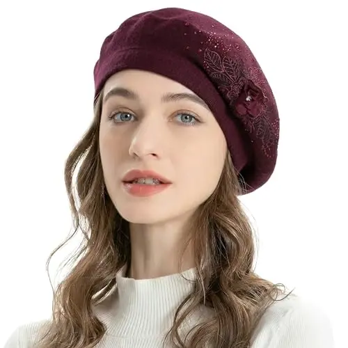 ZLYC Ayollar Frantsuz beret shlyapasi, Qizlar uchun qaytariladigan qattiq rangli CasModazoneere mozaik issiq beret qalpoq - ZLYC (1)