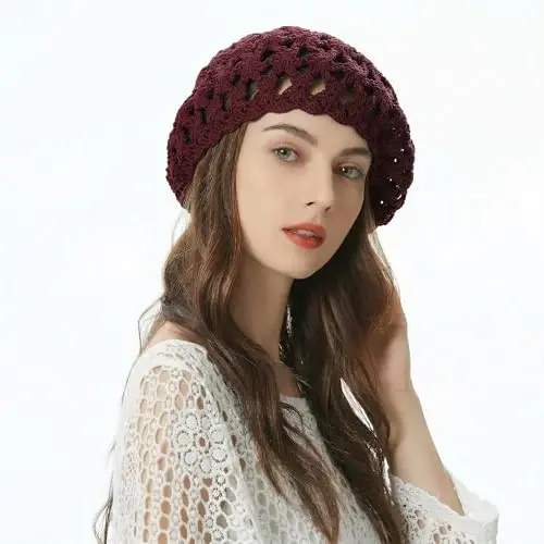 ZLYC Ayollar Paxta Qimirlaydigan To'qilgan Bere Qo'lda O'yilgan Gul Beanie Shlyapa - 3