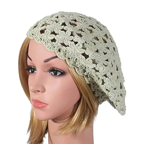 ZLYC Ayollar Paxta Slouchy Crochet Beret Qo'lda Yasalgan Gul Beanie Shlyapa - 4