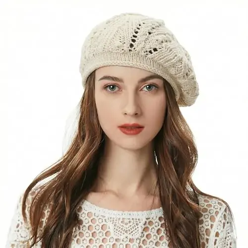 ZLYC Ayollar Paxta Slouchy Crochet Beret Qo'lda Yasalgan O'ymakor Gul Beanie Shlyapa 