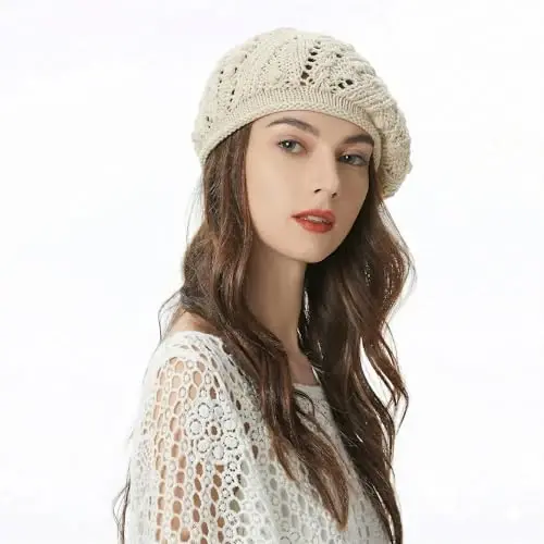 ZLYC Ayollar Paxta Slouchy Crochet Beret Qo'lda Yasalgan O'ymakor Gul Beanie Shlyapa - 3