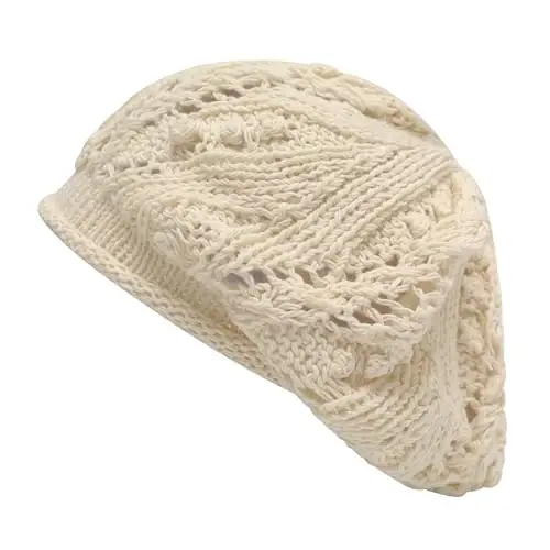 ZLYC Ayollar Paxta Slouchy Crochet Beret Qo'lda Yasalgan O'ymakor Gul Beanie Shlyapa - 5