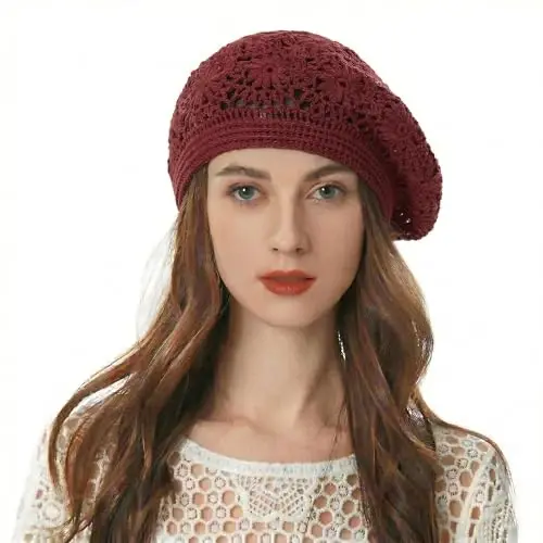 ZLYC Ayollar Paxta Yumshoq To'qilgan Bera Qo'lda Ishlangan Gullari O'yilgan Beanie Shlyapa 