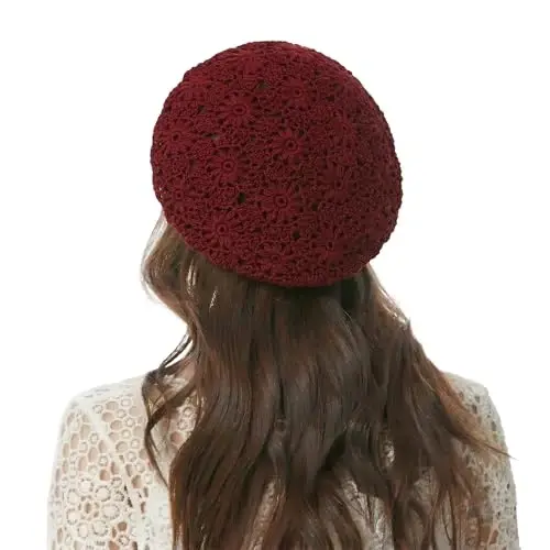 ZLYC Ayollar Paxta Yumshoq To'qilgan Bera Qo'lda Ishlangan Gullari O'yilgan Beanie Shlyapa - 4