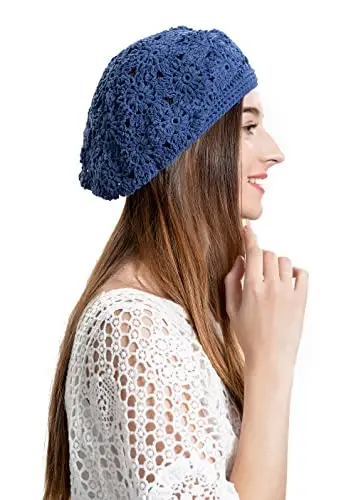 ZLYC Ayollar Paxta Yumshoq To'qilgan BERE Qo'lda Ishlangan Gul Naqshli Beanie Shlyapa - 3