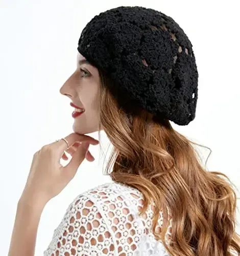 ZLYC Ayollar Paxta Yumshoq To'qilgan Bermo't Qo'lda Yasalgan Gul naqshli Bini Shlyapa - 4