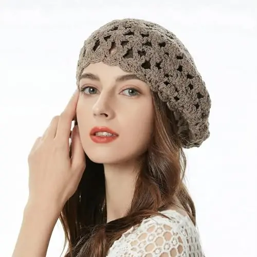 ZLYC Ayollar Paxta Yumshoq To'quma Bera Qo'lda O'yilgan Gul Beanie Shlyapa - 2