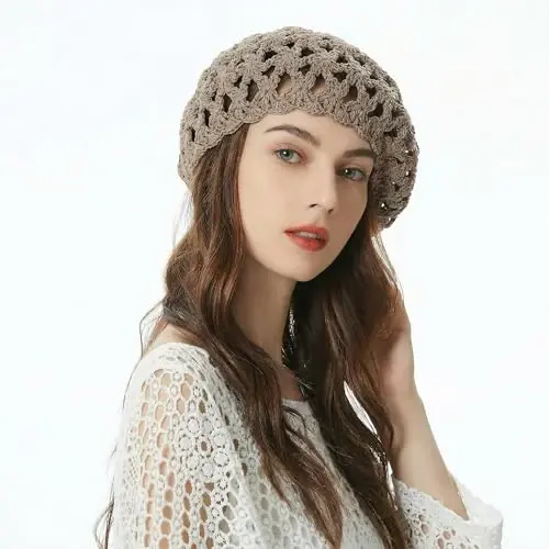 ZLYC Ayollar Paxta Yumshoq To'quma Bera Qo'lda O'yilgan Gul Beanie Shlyapa - 3