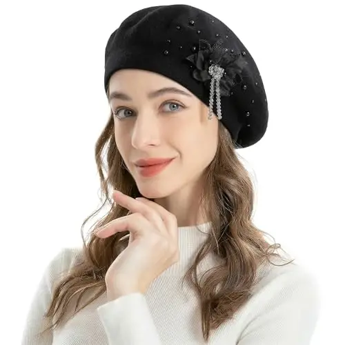 ZLYC ayollar uchun fransuz beret shlyapasi, Qizlar uchun qaytariladigan qattiq rangli CasModazoneere mozaik issiq beret qalpoq - 2