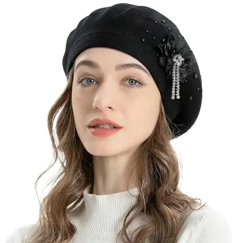 ZLYC ayollar uchun fransuz beret shlyapasi, Qizlar uchun qaytariladigan qattiq rangli CasModazoneere mozaik issiq beret qalpoq - 3