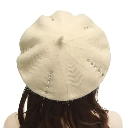 ZLYC French Beret hat, Reversible Solid Color Knit Warm Beret Cap for Womens Girls - 3