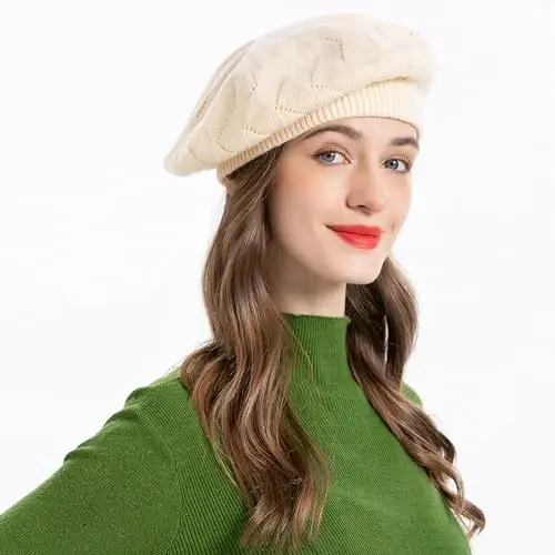 ZLYC French Beret hat, Reversible Solid Color CasModazoneere Knit Warm Beret Cap for Womens Girls - 2