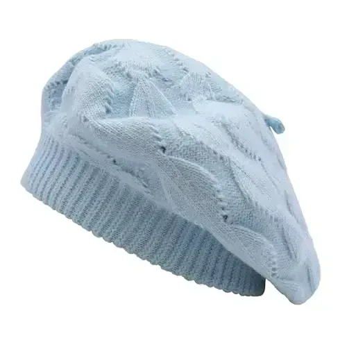 ZLYC French Beret hat, Reversible Solid Color Knit Warm Beret Cap for Womens Girls 