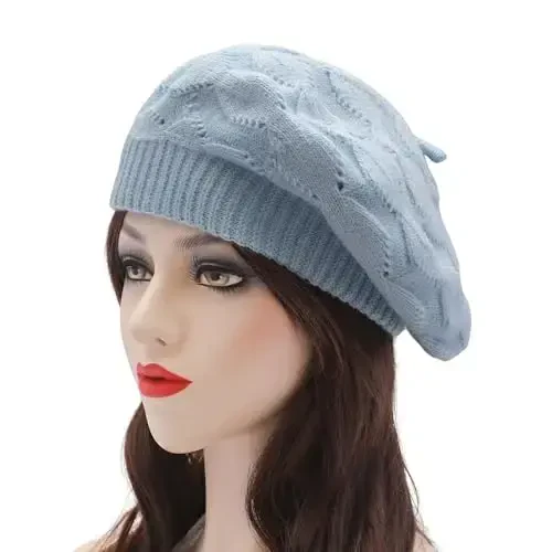 ZLYC French Beret hat, Reversible Solid Color CasModazoneere Knit Warm Beret Cap for Womens Girls - 2