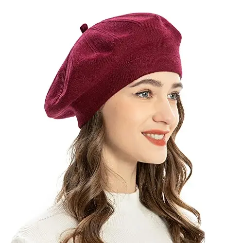 ZLYC French Beret hat, Reversible Solid Color CasModazoneere Knit Warm Beret Cap for Womens Girls - 1