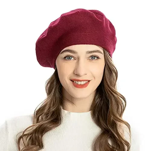 ZLYC French Beret hat, Reversible Solid Color CasModazoneere Knit Warm Beret Cap for Womens Girls - ZLYC (1)