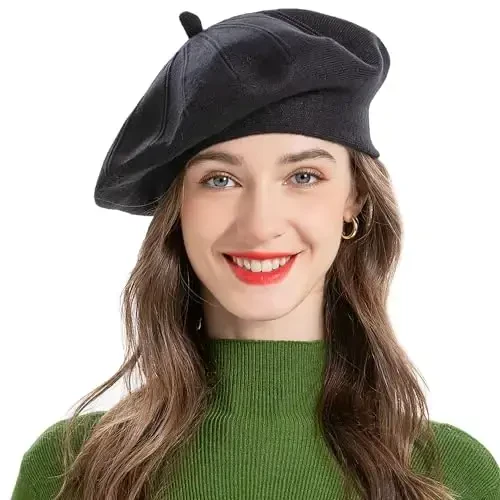 ZLYC French Beret hat, Reversible Solid Color Knit Warm Beret Cap for Womens Girls - 1