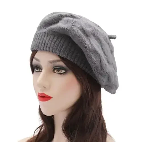 ZLYC French Beret hat, Reversible Solid Color CasModazoneere Knit Warm Beret Cap for Womens Girls - ZLYC (1)