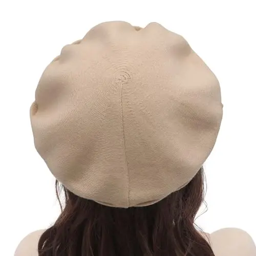 ZLYC Fransuz beret shlyapasi, Ayollar qizlar uchun qaytariladigan bir xil rangli CasModazoneere trikotaj iliq beret shapka - 3