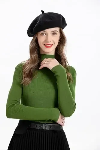 ZLYC Fransuz beret shlyapasi, ayollar qizlar uchun qaytariladigan bir xil rangli CasModazoneere trikotaj iliq beret shapkasi - 7