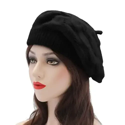 ZLYC Fransuz beret shlyapasi, Ayollar qizlar uchun qaytariladigan qattiq rangli CasModazoneere trikotaj iliq beret qalpoq - 2