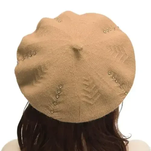 ZLYC Fransuz beret shlyapasi, Ayollar qizlar uchun qaytariladigan qattiq rangli CasModazoneere trikotajli iliq beret kepkasi - 3