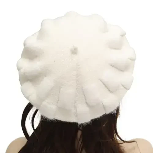 ZLYC Frantsuz beret shlyapasi, Ayollar qizlar uchun qaytariladigan bir xil rangli trikotaj iliq beret shapkasi - 3
