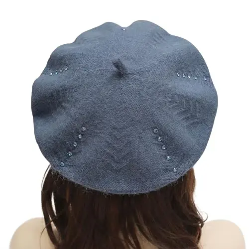 ZLYC Frantsuz beret shlyapasi, Ayollar qizlar uchun qaytariladigan qattiq rangli CasModazoneere trikotaj iliq beret shapkasi - 3