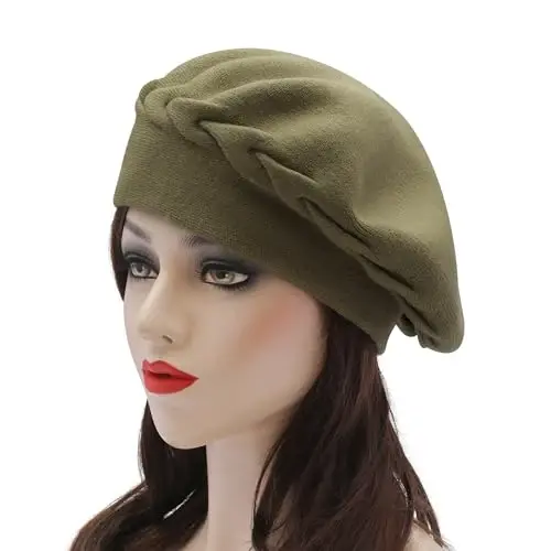 ZLYC Frantsuz beret shlyapasi, Ayollar uchun ikki tomonlama tekis rangli trikotaj iliq beret shapka - 2